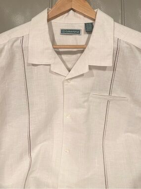 Cubavera Linen Cotton Embroidered Shirt Sz XL Short Sleeve Cream Guayabera Beach